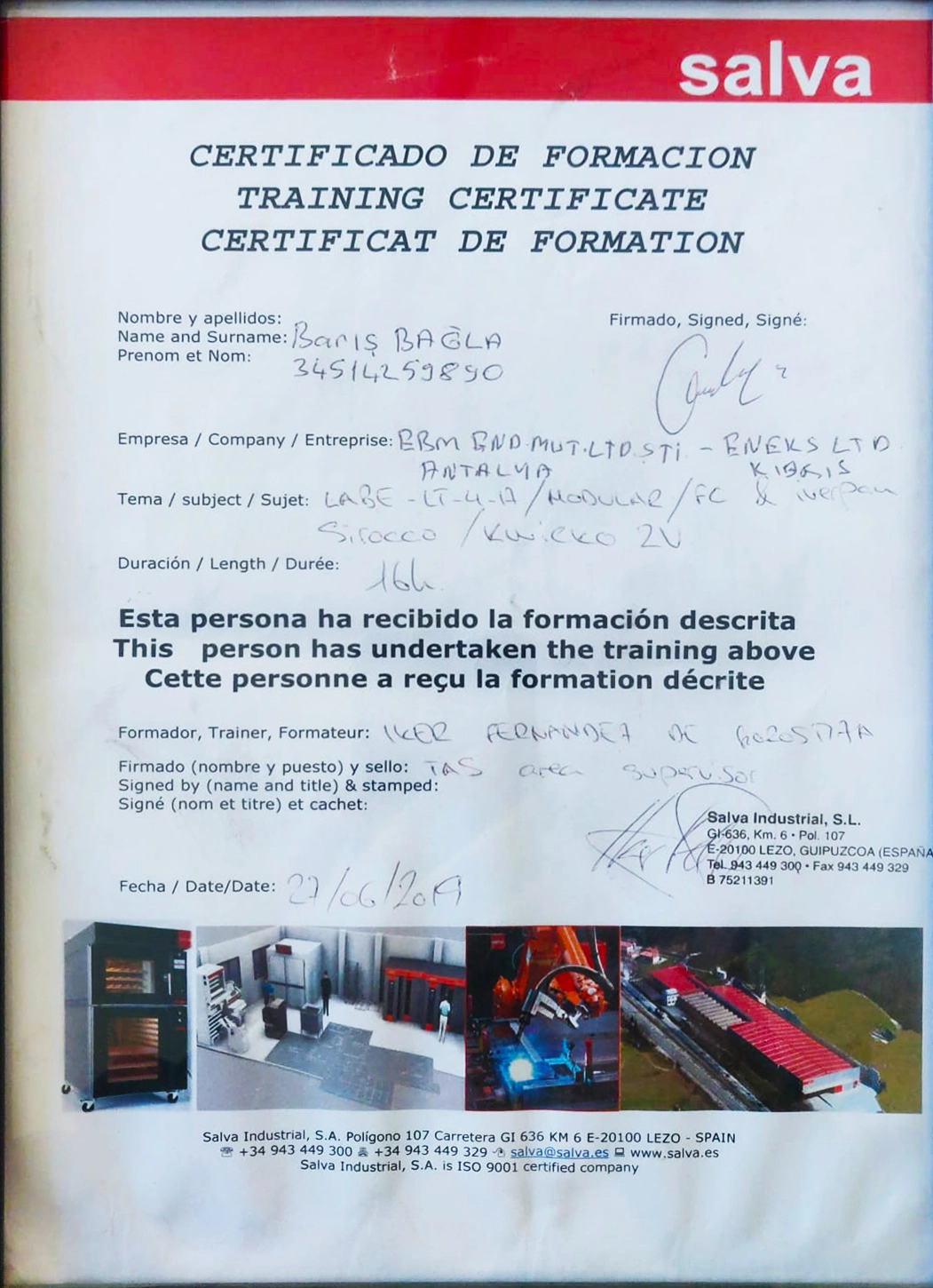 Salva Yetki Servis Sertifika